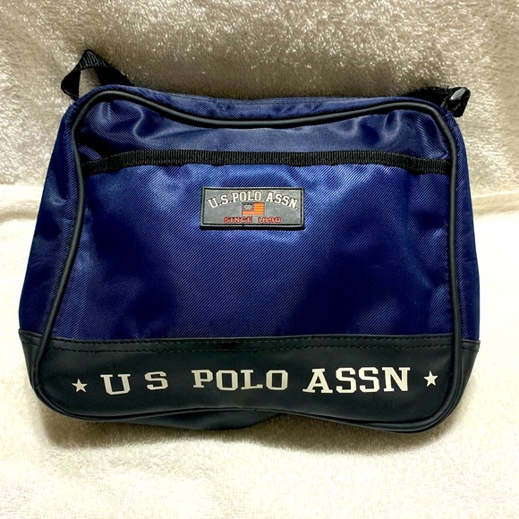 Vtg. US POLO ASSN MESSENGER CROSSBODY BAG Man Purse 12” X 9” NWOT Blue W/ Flag - Picture 1 of 11